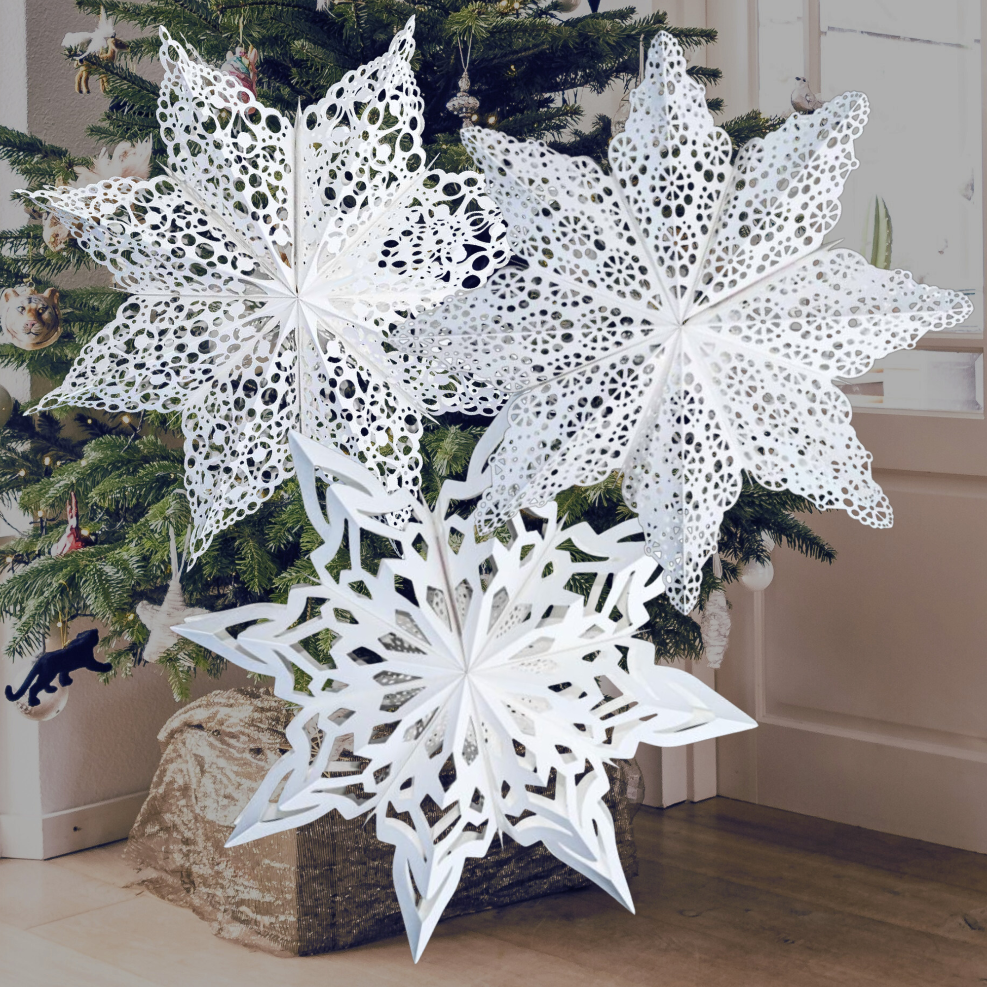 3x Snowflake Paper Lamps Bundle