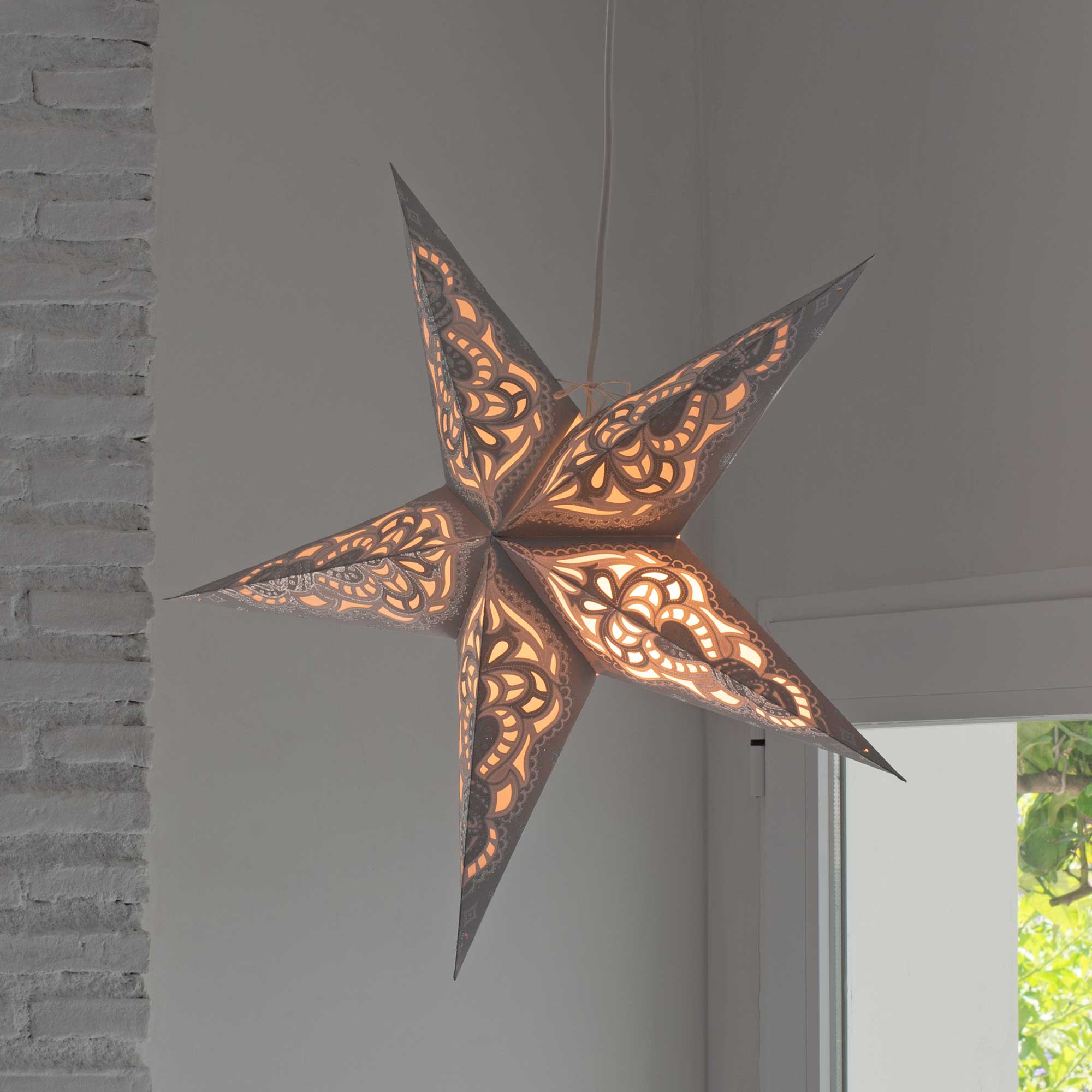 Krishna Star Paper Lamp White Silver Glitter