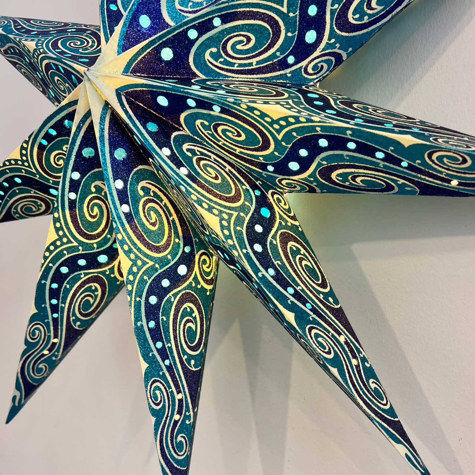 Mandala Zari Star Paper Lamp Blue