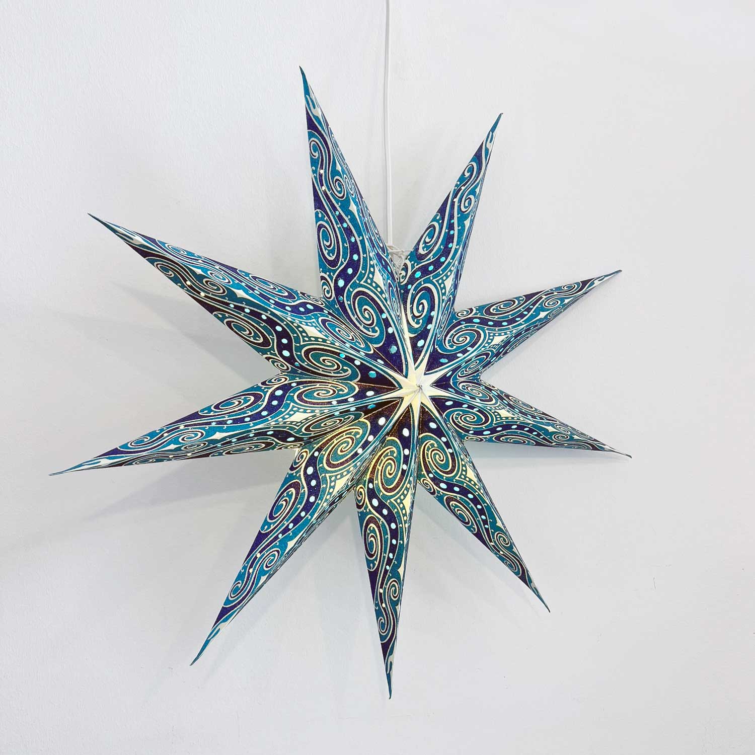 Mandala Zari Star Paper Lamp Blue